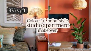 375 Sq Ft Studio Apartment Makeover *COLOURFUL, BOHO STYLE!*