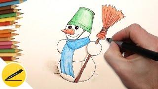 How to Draw a Snowman step by step for the New year - new year drawings for kids