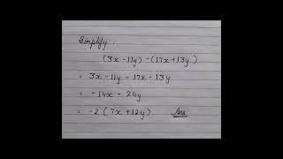 Simplify  (3X - 11Y) - (17X + 13Y)