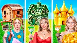 Rich Girl vs Poor Girl vs Giga Rich Girl! 24 Hours House Challenge