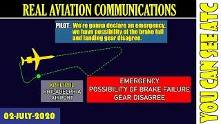 (Real ATC) Possibility of BRAKE FAILURE and GEAR DISAGREE | Piedmont E145 | Philadelphia airport