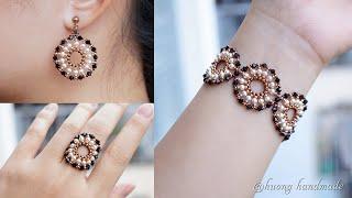 Elegant jewelry set. Easy to make beaded jewelry. Earring, bracelet, and ring