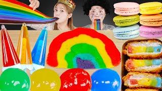 MUKBANG 하이유의 레인보우 디저트 푸쉬팝 젤리 먹방 & 레시피 Rainbow Desserts king beggar Meringue, Jelly noodles | HIU 하이유