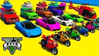 GTA V Spiderman Mega Ramp Boats, Cars, Motorcycle With Trevor and Friends Epic Stunt Map Challenge