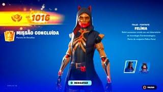 COMO RESGATAR AGORA a *SKIN GRÁTIS* FELÍNIA! (COMO PEGAR 50 NÍVEIS RÁPIDO NO FORTNITE)