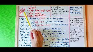 TÜRKÇE"çünkü,-dığı için,-diği için,den dolayı"#LEARN TURKISH-TURKISH LESSONS B2 #turkishforbeginners