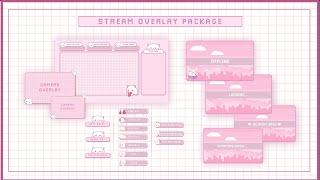 Cute Animated Twitch Stream Overlay Package (Twitch Scene, Panels, Alerts)