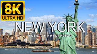 VOLANDO SOBRE NEW YORK 8K | Increíble paisaje natural hermoso con música relajante|VÍDEO 8K ULTRA HD