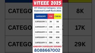 VIT Chennai Category -wise Expected Cutoff Rank 2025 #viteee2025 #result #jeemain2025#vitchennai