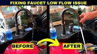 How to fix a kitchen faucet with low pressure and flow. Change shutoff valves and remove debris.