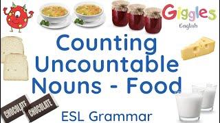 ESL How to count uncountable nouns - food. Using containers or units to make them plural.