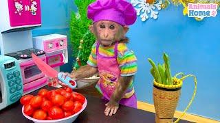 Chef BiBi harvests string beans to feed baby monkey Obi