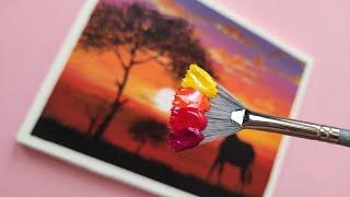 Easy Painting : How to paint AFRICAN SUNSET / Acrylic Painting for Beginners / Step By Step #31