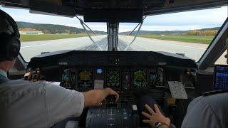 (4K) JUMPSEAT /  Dash 8 Q400 Cockpit Startup and Takeoff / Kristiansand Airport