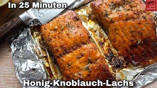 Einfacher Honig-Knoblauch-Lachs aus dem Ofen, in NUR 25 Minuten [ extra saftig ]