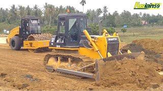 Main Road Hoarding Using Shantui SD16 Bulldozer & XGMA XG618MH Single Drum Vibratory Roller