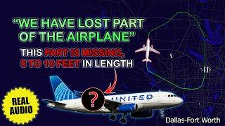 “Part of airplane fell off the right wing”. United Airbus A319 loses part Mid Air. Real ATC