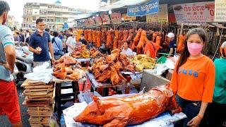 Massive Bestselling Roasted Pigs at Orussey Market, Phnom Penh Busy Market on Chinese New Year 2022