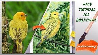 Watercolor painting of yellow bird easy and step by step Watercolor Tutorial For Beginners
