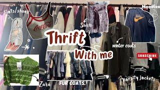 Thrift Vlog/Haul | Fur coats,mufflers,Varsity jackets,Hoodies,flats,boots,heels,etc