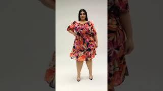 Glamorous  models lifestyle curvy woman  in printed babe skirt. plus size women beauty fashion.