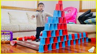 Aidan Build The Cups | Fun W/ Colorful Cups | Video For Kids