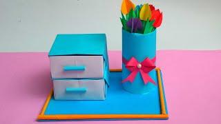 How to make paper desk organizer | Origami storage box | Paper desk organizer with pen holder