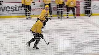 Kris Letang at Pittsburgh Penguins practice 10 days after a stroke.