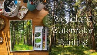 Practicing Watercolors with a very Peaceful Woodland Painting | Wooded Forest painting