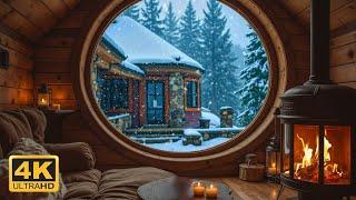 Cozy Winter Cabin with Relaxing Music, Snowstorm, and Crackling Fireplace Ultimate Relaxation ️