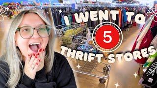 THRIFT WITH ME At 5 Different Stores To Sell Clothing On Poshmark For A Profit! Making Money Online!