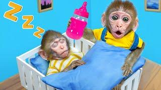 KiKi Monkey Take Care of Baby by Milk Bottle as Good Brother to have Nap Time | KUDO ANIMAL KIKI