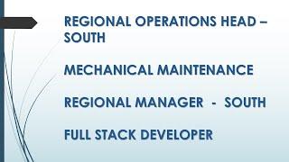 RO-Head | Mech. Maintenance | RM-South | Full Stack Developer || Evergreen Opportunities