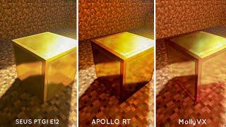 3 RAY TRACING SHADERS COMPARISON | MollyVX + SEUS PTGI E12 + APOLLO RT | Minecraft Java Edition