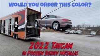 First Frozen Berry Metallic Taycan just arrived. Crazy or Awesome?