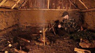 Sleeping in a Medieval Bushcraft Shelter: Storm Lanterns, Stone Circle Fire, Winter Camping