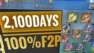 Brando F2P 2,100 Days Later Lords Mobile F2P Account Overview