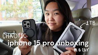 chaotic white titanium iphone 15 pro 1TB unboxing in a car in nyc traffic lol