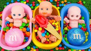 Satisfying Video l Mixing Skittles Candy in 3 BathTubs with Magic M&M's & Rainbow Slime Cutting ASMR