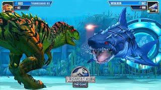 T rex vs Megalodon Aquatic Fight - Jurassic World the Game