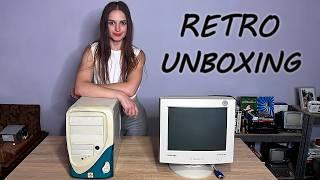 RETRO PC. Unboxing Computer hardware. CRT Monitor, Computer Case, Hardware