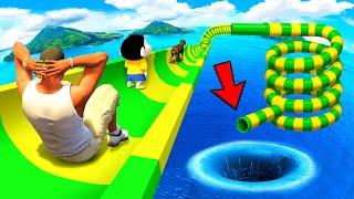 SHINCHAN AND FRANKLIN FOUND A SECRET SPIRAL WATER SLIDE IN THE MOUNTAINS IN GTA 5