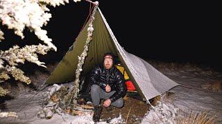 CAMPING In SNOW - Winter Rain Storm  - Heavy Rain Camping