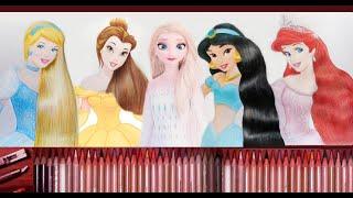 How to draw disney princess. Как нарисовать диснеевских принцесс.