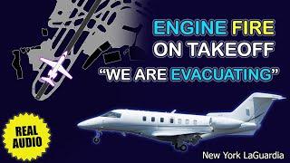 “We are evacuating”. Engine fire on takeoff at New York LaGuardia Airport. Real ATC