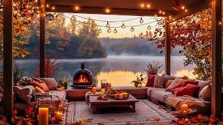 Autumn Porch Ambience with Warm Jazz Music Smooth Jazz & Crackling Fireplace Sounds to Relax, Study