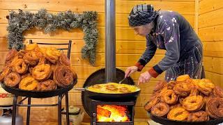 Grandma Rose Making Crispy Azerbaijani KATLAMA Pastry! A Snowy Village Day