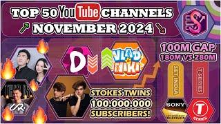 Stokes Twins 100M, Ronaldo & MrBeast Fast & a new #5 Biggest Channel | Top 50 November, 2024