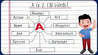 A to Z alphabet 10 words | A to Z alphabets with spelling for 10 words | Ten words A to Z