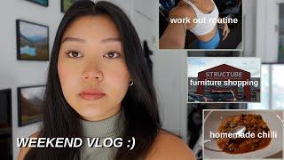 vlog: furniture shopping (ikea & structube), homemade turkey chilli, upper body workout, & more :)